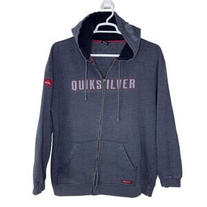 Vintage Quiksilver Y2K‎ Hoodie Sweatshirt Men's Large Full Zip Dark Gray Surf